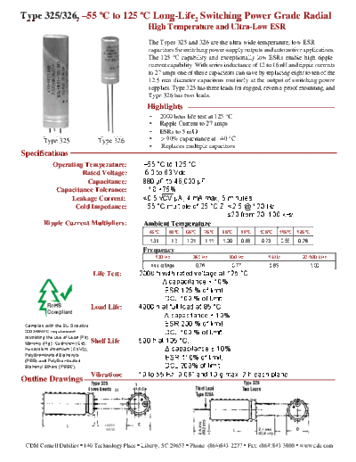 CDE [Cornell-Dubilier] CDE [radial thru-hole] 325-326 Series  . Electronic Components Datasheets Passive components capacitors CDE [Cornell-Dubilier] CDE [radial thru-hole] 325-326 Series.pdf