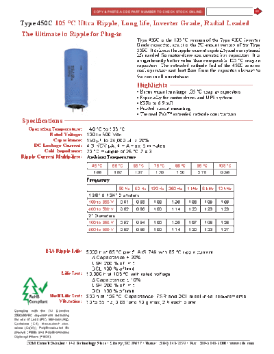 CDE [Cornell-Dubilier] CDE [radial thru-hole] 450C Series  . Electronic Components Datasheets Passive components capacitors CDE [Cornell-Dubilier] CDE [radial thru-hole] 450C Series.pdf