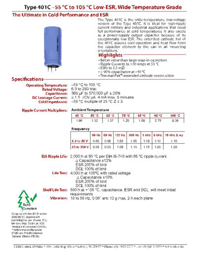 CDE [Cornell-Dubilier] CDE [radial thru-hole] 401C Series  . Electronic Components Datasheets Passive components capacitors CDE [Cornell-Dubilier] CDE [radial thru-hole] 401C Series.pdf