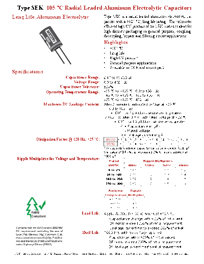 CDE [Cornell-Dubilier] CDE [radial thru-hole] SEK Series  . Electronic Components Datasheets Passive components capacitors CDE [Cornell-Dubilier] CDE [radial thru-hole] SEK Series.pdf