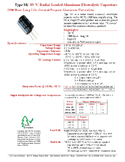 CDE [Cornell-Dubilier] CDE [radial thru-hole] SK Series  . Electronic Components Datasheets Passive components capacitors CDE [Cornell-Dubilier] CDE [radial thru-hole] SK Series.pdf