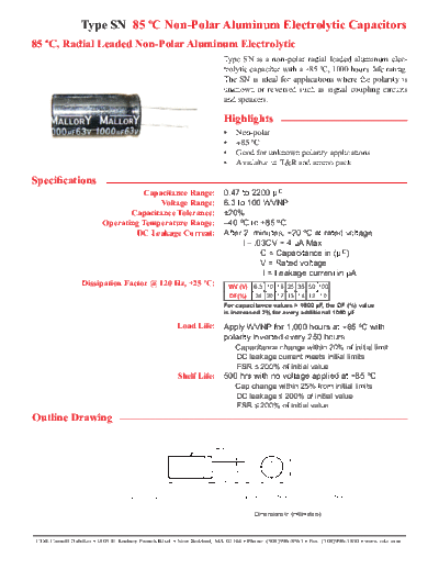 CDE [Cornell-Dubilier] CDE [radial thru-hole] SN Series  . Electronic Components Datasheets Passive components capacitors CDE [Cornell-Dubilier] CDE [radial thru-hole] SN Series.pdf