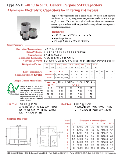 CDE [Cornell-Dubilier] CDE [smd] AVE Series  . Electronic Components Datasheets Passive components capacitors CDE [Cornell-Dubilier] CDE [smd] AVE Series.pdf