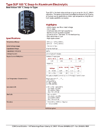 CDE [Cornell-Dubilier] CDE [snap-in] SLP Series  . Electronic Components Datasheets Passive components capacitors CDE [Cornell-Dubilier] CDE [snap-in] SLP Series.pdf