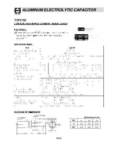 Cosonic [radial thru-hole] RE Series  . Electronic Components Datasheets Passive components capacitors Cosonic Cosonic [radial thru-hole] RE Series.pdf