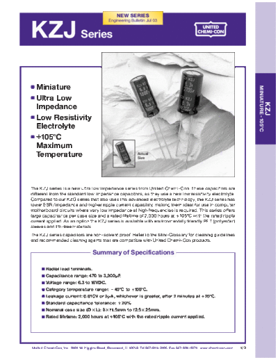 Chemi-con UCC [radial thru-hole] KZJ series  . Electronic Components Datasheets Passive components capacitors Chemi-con UCC [radial thru-hole] KZJ series.pdf