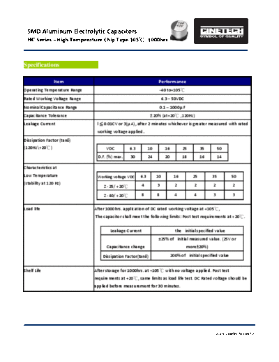 Cinetech [SMD] HC Series  . Electronic Components Datasheets Passive components capacitors Cinetech Cinetech [SMD] HC Series.pdf