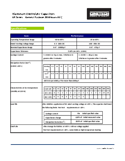 Cinetech [radial thru-hole] GR Series  . Electronic Components Datasheets Passive components capacitors Cinetech Cinetech [radial thru-hole] GR Series.pdf