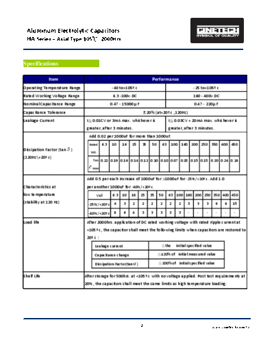 Cinetech [radial thru-hole] HA Series  . Electronic Components Datasheets Passive components capacitors Cinetech Cinetech [radial thru-hole] HA Series.pdf