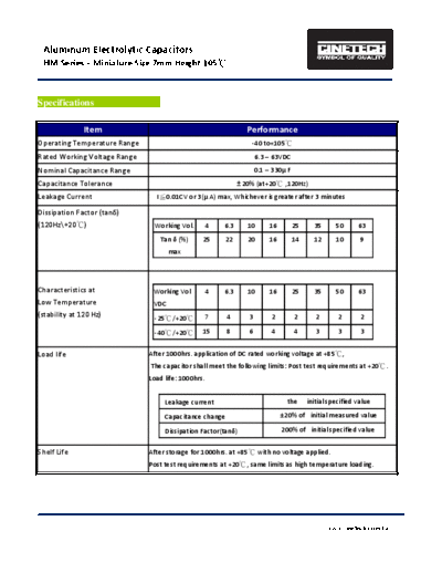 Cinetech [radial thru-hole] HM Series  . Electronic Components Datasheets Passive components capacitors Cinetech Cinetech [radial thru-hole] HM Series.pdf