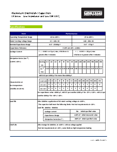 Cinetech [radial thru-hole] LR Series  . Electronic Components Datasheets Passive components capacitors Cinetech Cinetech [radial thru-hole] LR Series.pdf