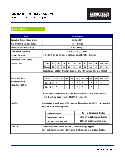 Cinetech [radial non-polar] NP Series  . Electronic Components Datasheets Passive components capacitors Cinetech Cinetech [radial non-polar] NP Series.pdf