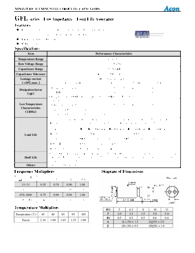 Acon [radial thru-hole] GFL Series  . Electronic Components Datasheets Passive components capacitors Acon Acon [radial thru-hole] GFL Series.pdf