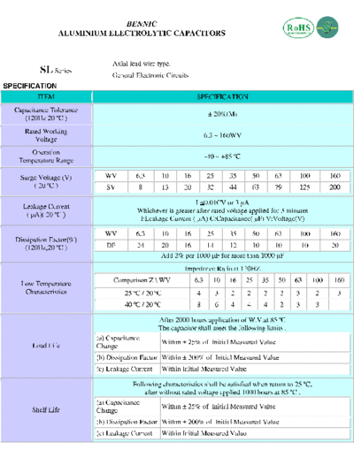 Bennic [axial] SL Series  . Electronic Components Datasheets Passive components capacitors Bennic Bennic [axial] SL Series.pdf