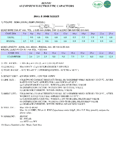 Bennic [bi-polar radial-axial] B04 Series  . Electronic Components Datasheets Passive components capacitors Bennic Bennic [bi-polar radial-axial] B04 Series.pdf