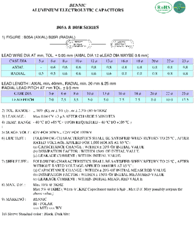 Bennic [bi-polar radial-axial] B05 Series  . Electronic Components Datasheets Passive components capacitors Bennic Bennic [bi-polar radial-axial] B05 Series.pdf