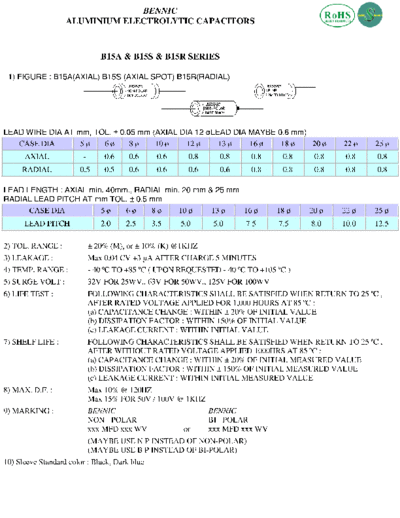 Bennic [bi-polar radial-axial] B15 Series  . Electronic Components Datasheets Passive components capacitors Bennic Bennic [bi-polar radial-axial] B15 Series.pdf