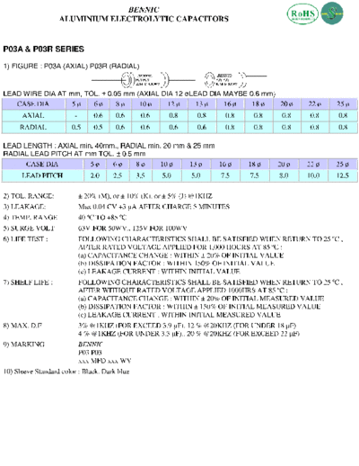 Bennic [bi-polar radial-axial] P03 Series  . Electronic Components Datasheets Passive components capacitors Bennic Bennic [bi-polar radial-axial] P03 Series.pdf