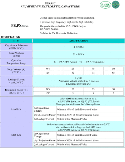 Bennic [bi-polar radial] PB-PX Series  . Electronic Components Datasheets Passive components capacitors Bennic Bennic [bi-polar radial] PB-PX Series.pdf
