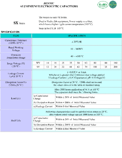 Bennic [snap-in] SX Series  . Electronic Components Datasheets Passive components capacitors Bennic Bennic [snap-in] SX Series.pdf