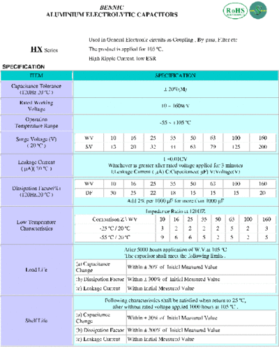 Bennic [radial thru-hole] HX Series  . Electronic Components Datasheets Passive components capacitors Bennic Bennic [radial thru-hole] HX Series.pdf