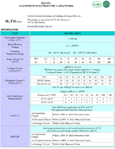 Bennic [radial thru-hole] SL-TM Series  . Electronic Components Datasheets Passive components capacitors Bennic Bennic [radial thru-hole] SL-TM Series.pdf