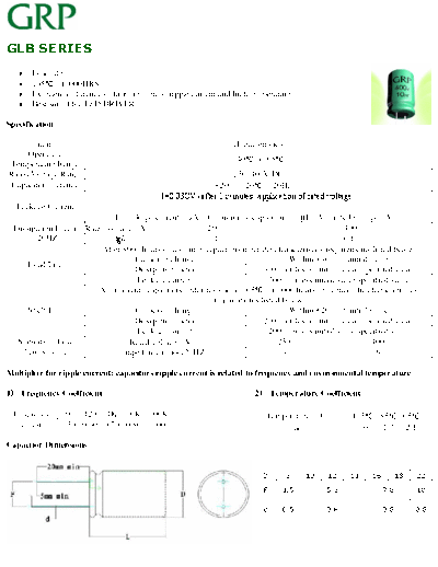 GRP [Hongyi Electronics] GRP [radial thru-hole] GLB Series  . Electronic Components Datasheets Passive components capacitors GRP [Hongyi Electronics] GRP [radial thru-hole] GLB Series.pdf