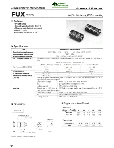 Daewoo-Parstnic Daewoo-Partsnic [snap-in] FUX Series  . Electronic Components Datasheets Passive components capacitors Daewoo-Parstnic Daewoo-Partsnic [snap-in] FUX Series.pdf