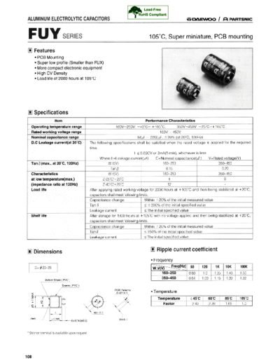 Daewoo-Parstnic Daewoo-Partsnic [snap-in] FUY Series  . Electronic Components Datasheets Passive components capacitors Daewoo-Parstnic Daewoo-Partsnic [snap-in] FUY Series.pdf