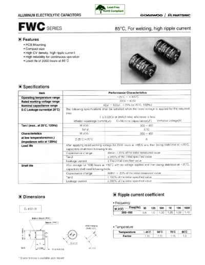 Daewoo-Parstnic Daewoo-Partsnic [snap-in] FWC Series  . Electronic Components Datasheets Passive components capacitors Daewoo-Parstnic Daewoo-Partsnic [snap-in] FWC Series.pdf