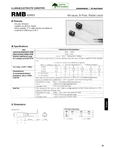 Daewoo-Parstnic Daewoo-Partsnic [radial thru-hole] RMB Series  . Electronic Components Datasheets Passive components capacitors Daewoo-Parstnic Daewoo-Partsnic [radial thru-hole] RMB Series.pdf