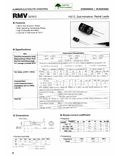 Daewoo-Parstnic Daewoo-Partsnic [radial thru-hole] RMV Series  . Electronic Components Datasheets Passive components capacitors Daewoo-Parstnic Daewoo-Partsnic [radial thru-hole] RMV Series.pdf