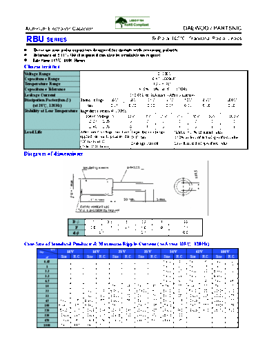 Daewoo-Parstnic Daewoo-Partsnic [radial thru-hole] RBU SERIES  . Electronic Components Datasheets Passive components capacitors Daewoo-Parstnic Daewoo-Partsnic [radial thru-hole] RBU SERIES.pdf