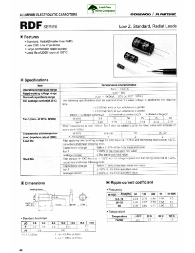 Daewoo-Parstnic Daewoo-Partsnic [radial thru-hole] RDF SERIES  . Electronic Components Datasheets Passive components capacitors Daewoo-Parstnic Daewoo-Partsnic [radial thru-hole] RDF SERIES.pdf