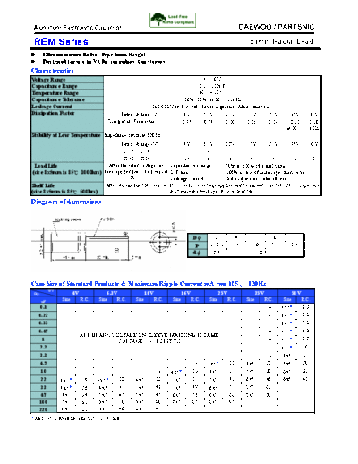 Daewoo-Parstnic Daewoo-Partsnic [radial thru-hole] REM SERIES  . Electronic Components Datasheets Passive components capacitors Daewoo-Parstnic Daewoo-Partsnic [radial thru-hole] REM SERIES.pdf