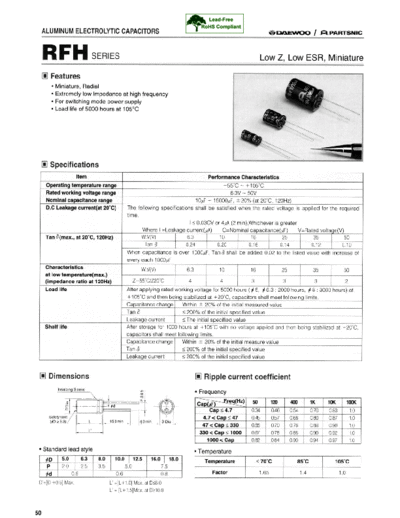 Daewoo-Parstnic Daewoo-Partsnic [radial thru-hole] RFH SERIES  . Electronic Components Datasheets Passive components capacitors Daewoo-Parstnic Daewoo-Partsnic [radial thru-hole] RFH SERIES.pdf