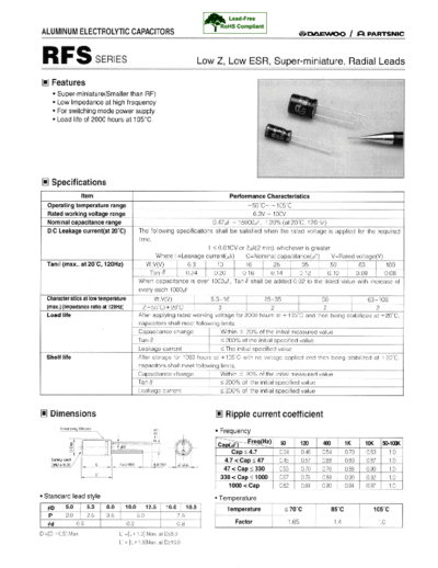 Daewoo-Parstnic Daewoo-Partsnic [radial thru-hole] RFS Series  . Electronic Components Datasheets Passive components capacitors Daewoo-Parstnic Daewoo-Partsnic [radial thru-hole] RFS Series.pdf