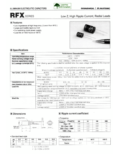 Daewoo-Parstnic Daewoo-Partsnic [radial thru-hole] RFX Series  . Electronic Components Datasheets Passive components capacitors Daewoo-Parstnic Daewoo-Partsnic [radial thru-hole] RFX Series.pdf