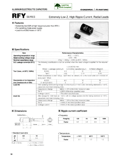 Daewoo-Parstnic Daewoo-Partsnic [radial thru-hole] RFY Series  . Electronic Components Datasheets Passive components capacitors Daewoo-Parstnic Daewoo-Partsnic [radial thru-hole] RFY Series.pdf