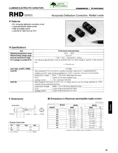 Daewoo-Parstnic Daewoo-Partsnic [radial thru-hole] RHD Series  . Electronic Components Datasheets Passive components capacitors Daewoo-Parstnic Daewoo-Partsnic [radial thru-hole] RHD Series.pdf