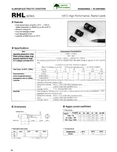 Daewoo-Parstnic Daewoo-Partsnic [radial thru-hole] RHL Series  . Electronic Components Datasheets Passive components capacitors Daewoo-Parstnic Daewoo-Partsnic [radial thru-hole] RHL Series.pdf