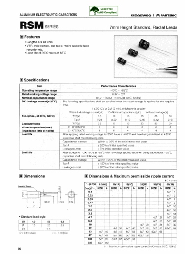 Daewoo-Parstnic Daewoo-Partsnic [radial thru-hole] RSM Series  . Electronic Components Datasheets Passive components capacitors Daewoo-Parstnic Daewoo-Partsnic [radial thru-hole] RSM Series.pdf