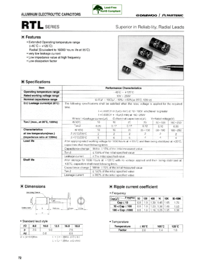 Daewoo-Parstnic Daewoo-Partsnic [radial thru-hole] RTL Series  . Electronic Components Datasheets Passive components capacitors Daewoo-Parstnic Daewoo-Partsnic [radial thru-hole] RTL Series.pdf