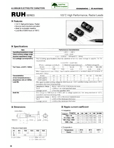 Daewoo-Parstnic Daewoo-Partsnic [radial thru-hole] RUH Series  . Electronic Components Datasheets Passive components capacitors Daewoo-Parstnic Daewoo-Partsnic [radial thru-hole] RUH Series.pdf