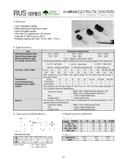 Daewoo-Parstnic Daewoo-Partsnic [radial thru-hole] RUS Series  . Electronic Components Datasheets Passive components capacitors Daewoo-Parstnic Daewoo-Partsnic [radial thru-hole] RUS Series.pdf