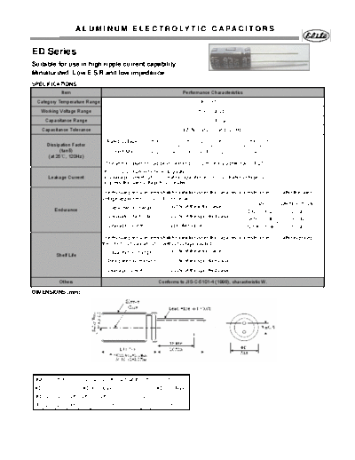 Elite [radial thru-hole] ED Series  . Electronic Components Datasheets Passive components capacitors Elite Elite [radial thru-hole] ED Series.pdf