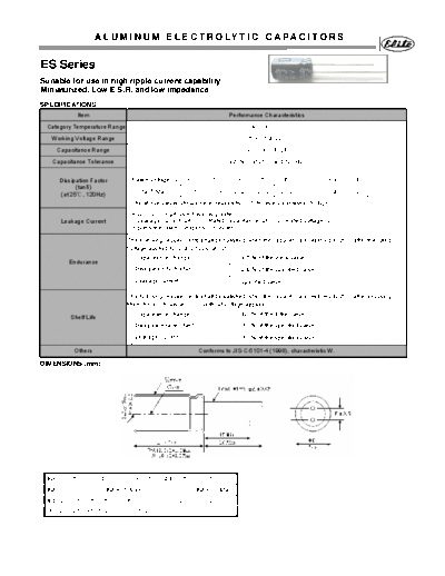 Elite [radial thru-hole] ES Series  . Electronic Components Datasheets Passive components capacitors Elite Elite [radial thru-hole] ES Series.pdf