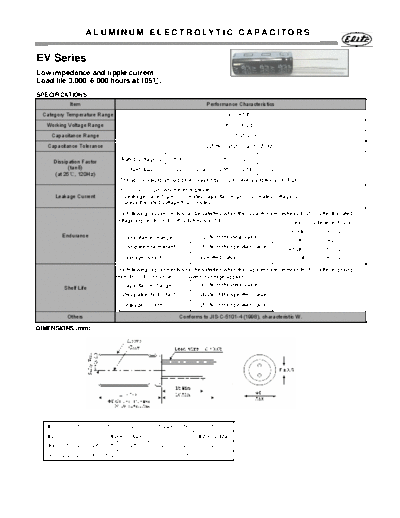 Elite [radial thru-hole] EV Series  . Electronic Components Datasheets Passive components capacitors Elite Elite [radial thru-hole] EV Series.pdf