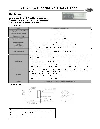 Elite [radial thru-hole] EY Series  . Electronic Components Datasheets Passive components capacitors Elite Elite [radial thru-hole] EY Series.pdf