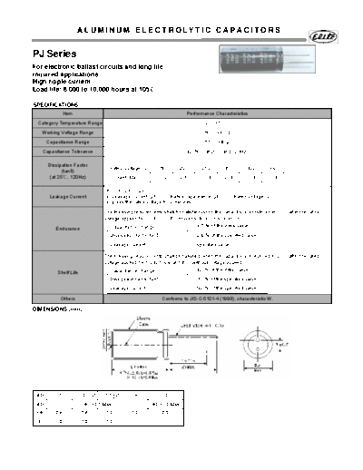 Elite [radial thru-hole] PJ Series  . Electronic Components Datasheets Passive components capacitors Elite Elite [radial thru-hole] PJ Series.pdf